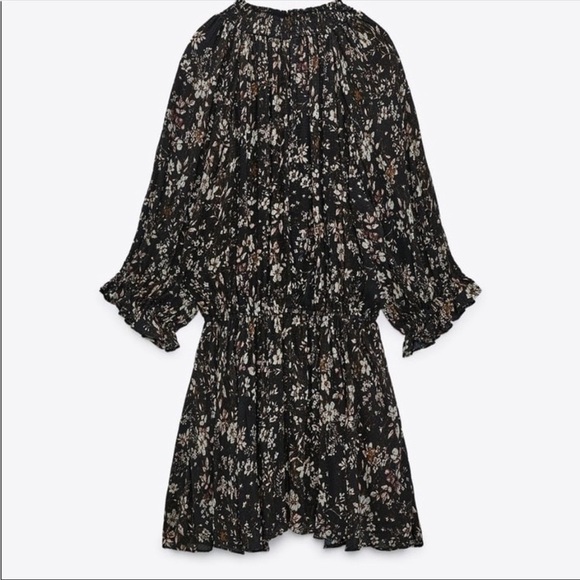 ZARA Black Mini Floral Printed Dress Size Medium - Picture 4 of 10